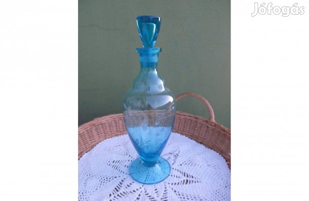 Régi, metszett mintás türkizkék üveg-Ritkaság