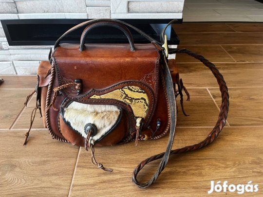Régi, népművészeti bőrtáska, tarisznya