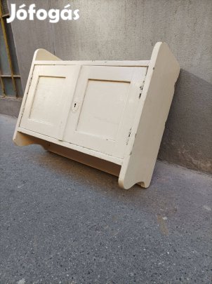 Régi, retró, festett tömör fenyőfa kétajtós fali tároló