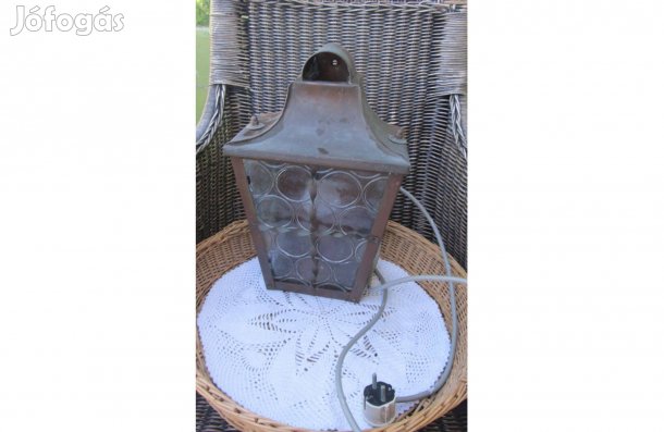 Régi, réz, üveg fali lámpa