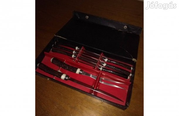 Régi agancsnyelű vadász vagy grill késkészlet eladó