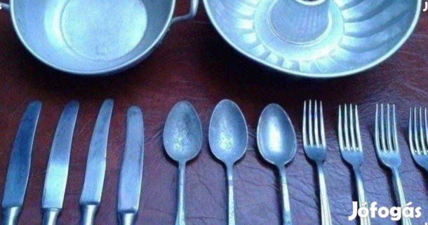 Régi alumínium evőeszköz kuglófsütő tál