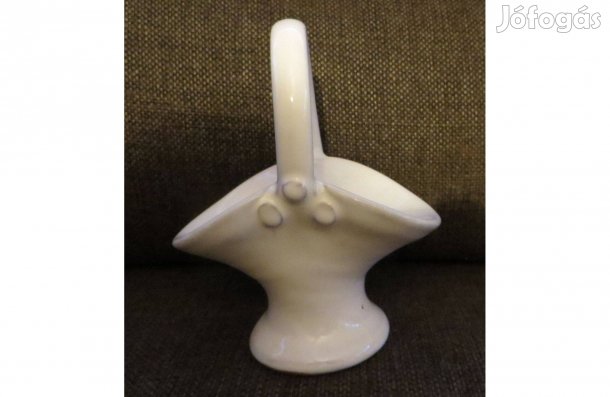 Régi antik fehér mázas kerámia füles kosárka