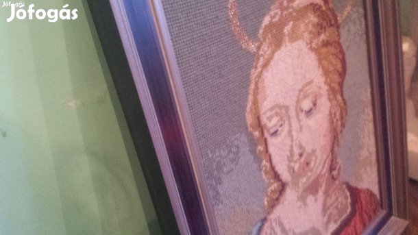 Régi antik goblen kézi hímzett szentkép gobelin falikép fali kép loft