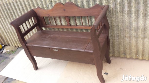 Régi antik jelzett Rgia Hegyes népi paraszti karosláda ládás pad lóca