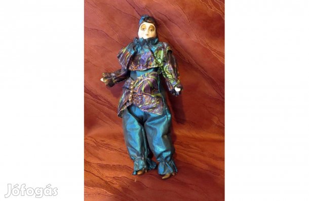 Régi antik porcelán bohóc baba Pierrot típusú 20. magassága 27 cm