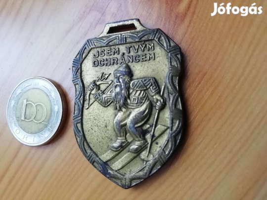 Régi aranyozott "Síelős" sport érem szép db
