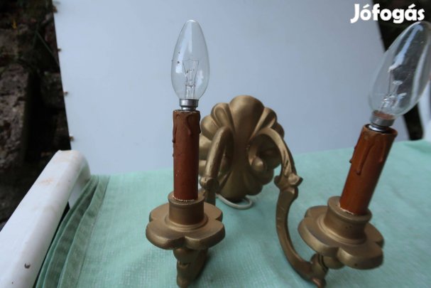 Régi aranyozott faragott kétégős falikar lámpa