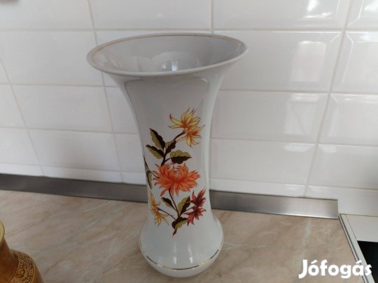 Régi aranyszegélyes Virágmintás Hollóházi váza 38 cm magas s