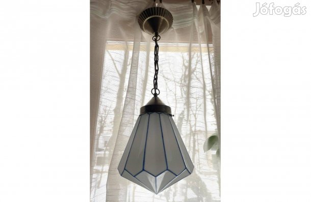 Régi art deco - kubista mennyezeti függeszték lámpa csillár réz nikkel