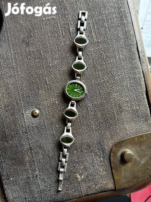Régi art deco ezüst mechanikus karóra ékszeróra zöld kövekkel