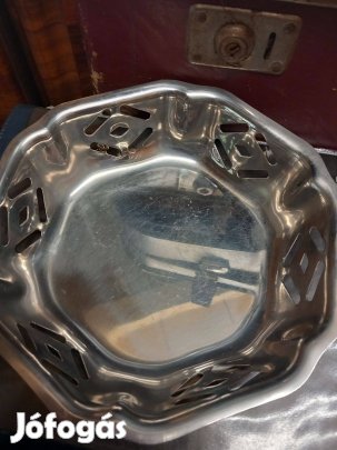 Régi áttört mintás mély kínáló tál rozsdamentes átm 24cm