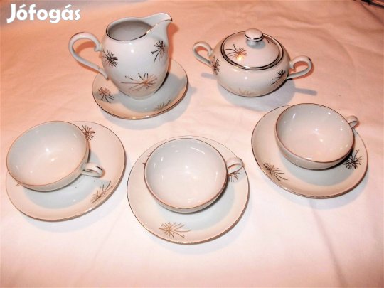 Régi bájos Bohémia kávés szettek, finom porcelán 3 személyre
