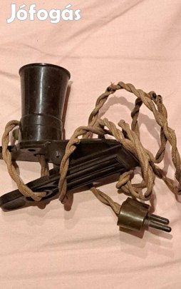 Régi bakelit csíptetős lámpa korabeli textil vezetékkel