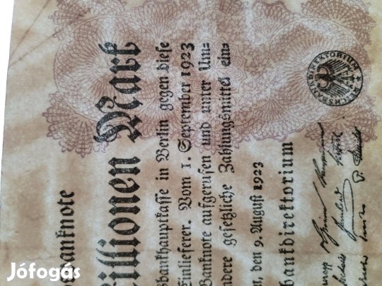 Régi birodalmi papírpénz 1923-as 2 Millió Berlini Német márka