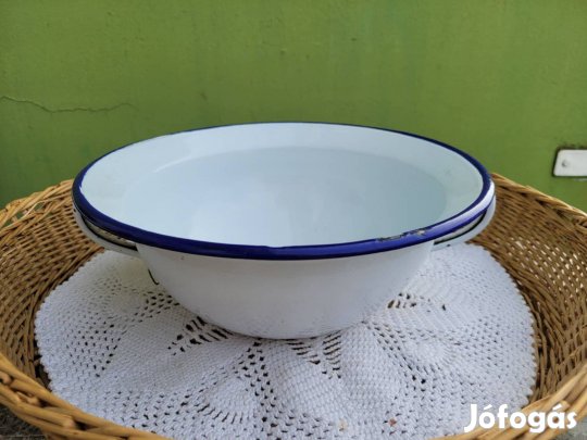 Régi bonyhádi kék-fehér tűzzománc kis tál, vájdling