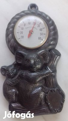 Régi bronz hőmérő dombor mackó mintával
