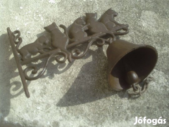 Régi cicás öntvény vas fali kolomp csengő