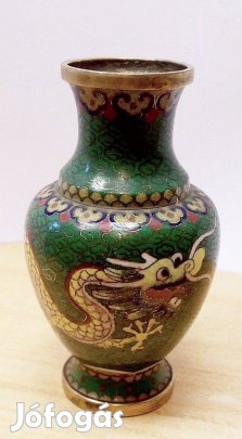 Régi cloisonné sárkányos váza, tökéletes állapotú dísztárgy. Kínai kül