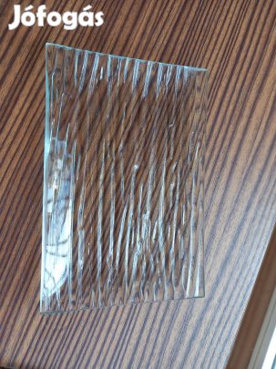 Régi csiszolt katedrál üveg tálka 15x20cm