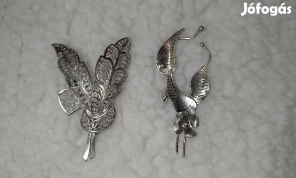 Régi csodás valódi ezüst filigrán és virágos bross kitűző melltű