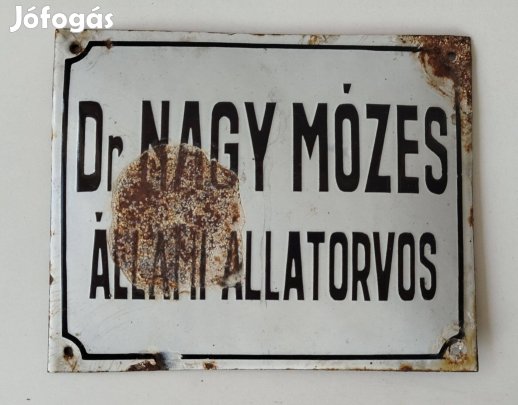 Régi domború zománctábla. Állami Állatorvos