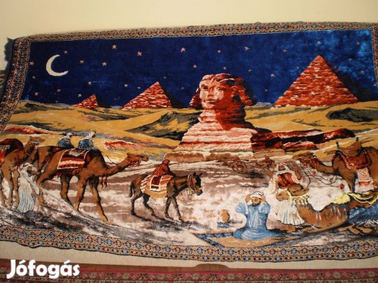 Régi egyiptomi selyem mokett faliszőnyeg