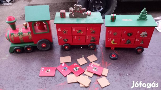 Régi fa játék adventi fa vonat nagy méret fellelt posta is