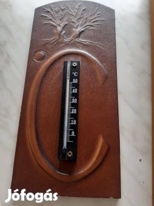 Régi fali hőmérő bőrrel bevonva dombor mintás hibátlan