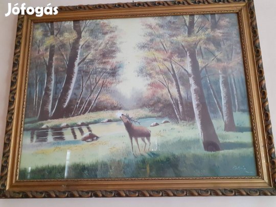 Régi farostlemezre festett olaj festmény Fehér szignóval 65x90cm