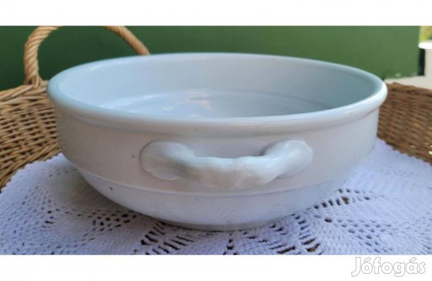 Régi fehér kétfülű porcelán pogácsás tál