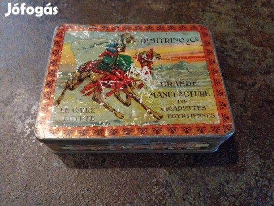 Régi fém cigarettás doboz, szépen díszített egyiptomi fémdoboz, gyűjtő