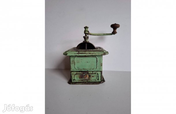 Régi fém kézi tekerős fiókos kávédaráló borsdaráló_