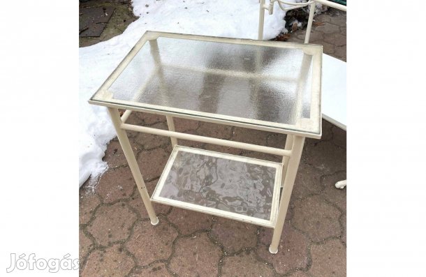 Régi fém orvosi műszerasztal asztalka edzett üveglapokkal retro