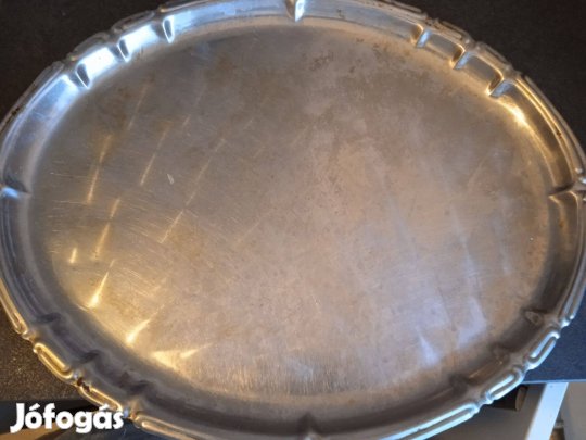 Régi fém tálca, nagy kekszes doboz, kerámia ló 18cm