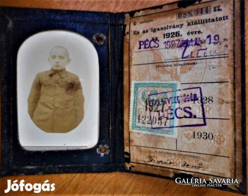 Régi fényképes vasúti igazolvány diáknak (1925 - Pécs)