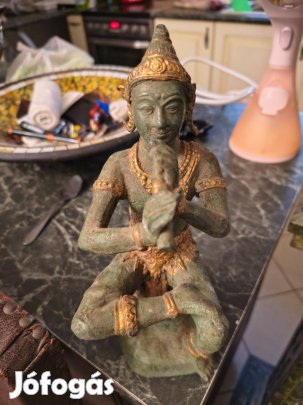 Régi festett ázsiai szobor, antik bronz