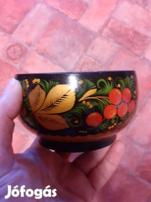 Régi festett lakkozott USSR fa tálka átm kb15cm