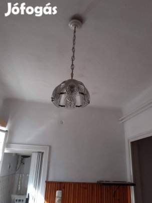 Régi festett üveglapokból mennyezeti lámpa hibátlan
