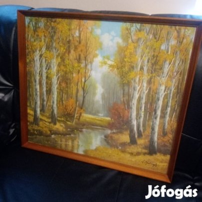 Régi festmény szignózott erdei kép
