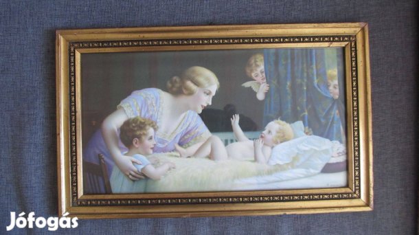 Régi freskó nyomat aranyozott fa keretben