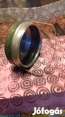 Régi füles bonbon vagy cukorka tartó réz diszítéssel átm 10 cm