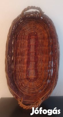 Régi füles ovális nagyméretű vesszőkosár 