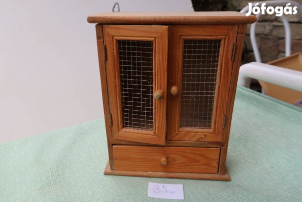 Régi gyerekjáték fa kétajtós fiókos szekrény35cm