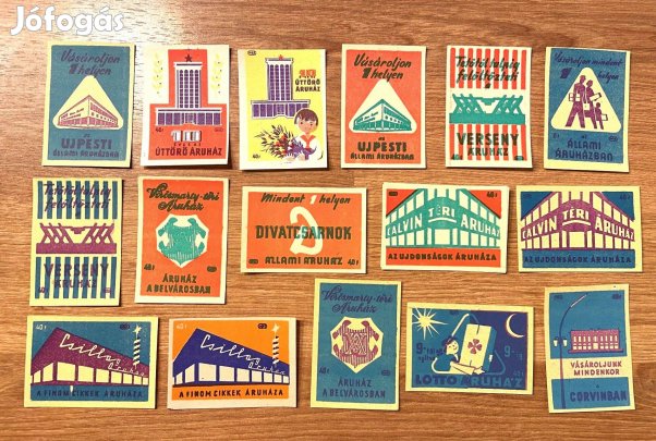Régi gyufacímke retro gyufa cimke ikonikus áruházak szocreál