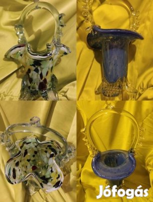 Régi hibátlan üveg kosár, asztali dísz 