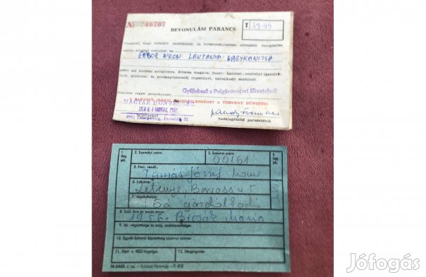 Régi honvédségi bevonulási parancs 1009 Ft /db