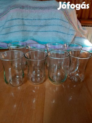 Régi irizáló Karcagi üveg pohárkészlet pálinkás 6db + 1
