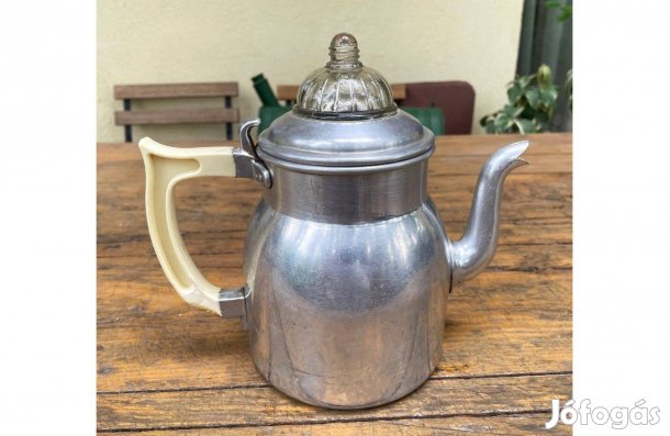 Régi jelzett svéd alumínium üvegtetős fém vízforraló kanna