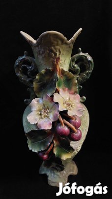 Régi jelzett váza gyümölcsökkel